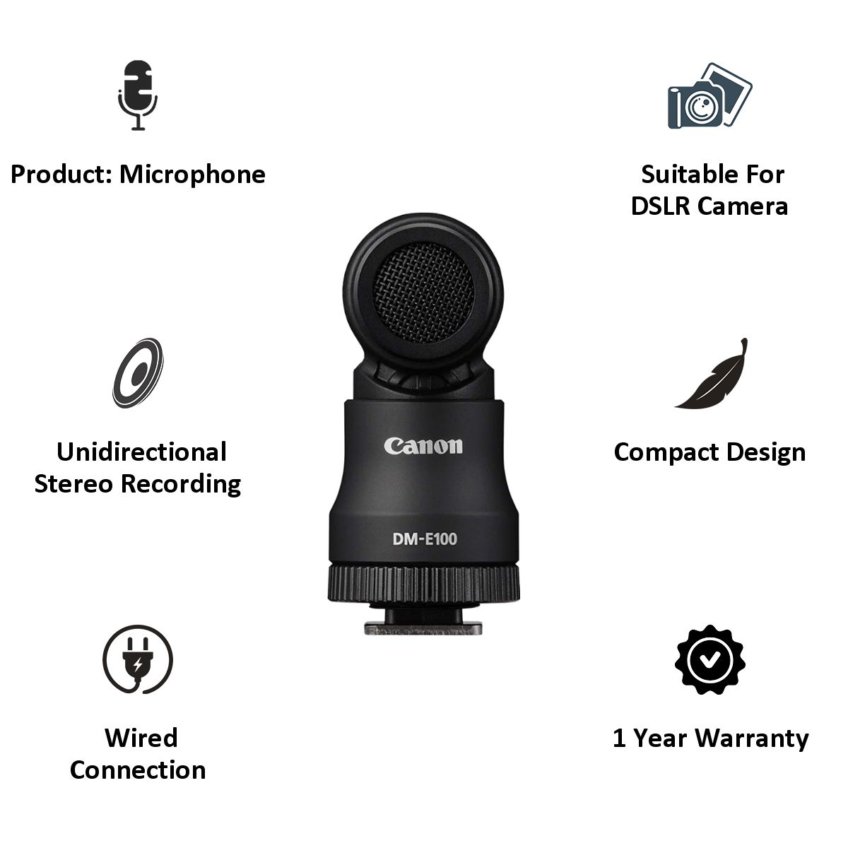 Buy Canon DM-E100 3.5 Jack Wired Microphone with Crystal Clear Audio ...